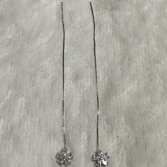 925 Silver Glamorous CZ Flower Drop Thread Earrings - Picture 13 of 15